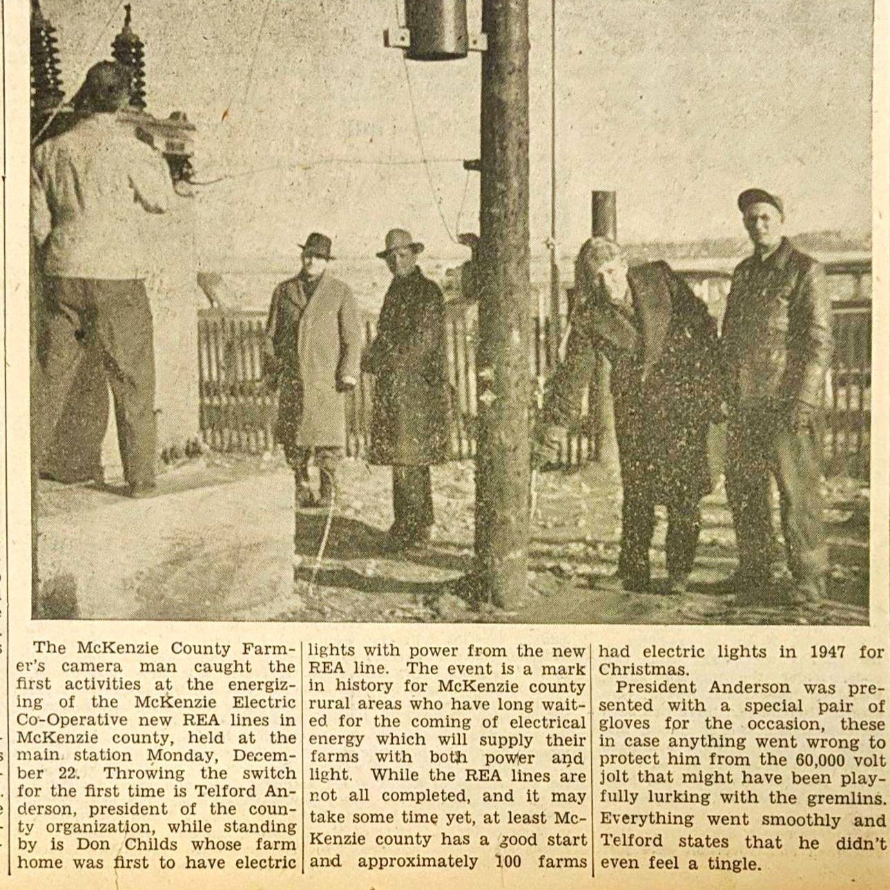 Newspaper clipping of "throwing the switch"