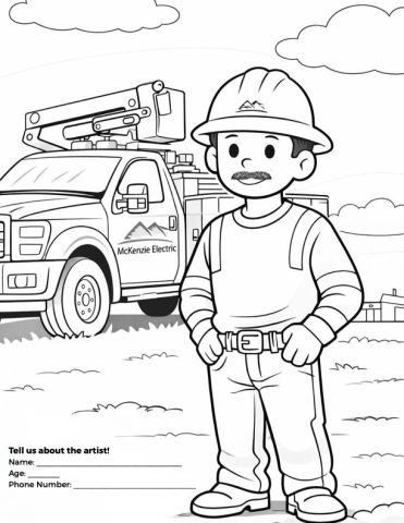 lineman standing next to truck coloring sheet